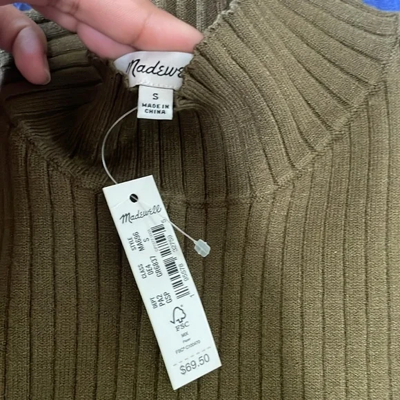 Madewell Mockneck Olive Green Sweater Tank Top - Picture 2 of 3